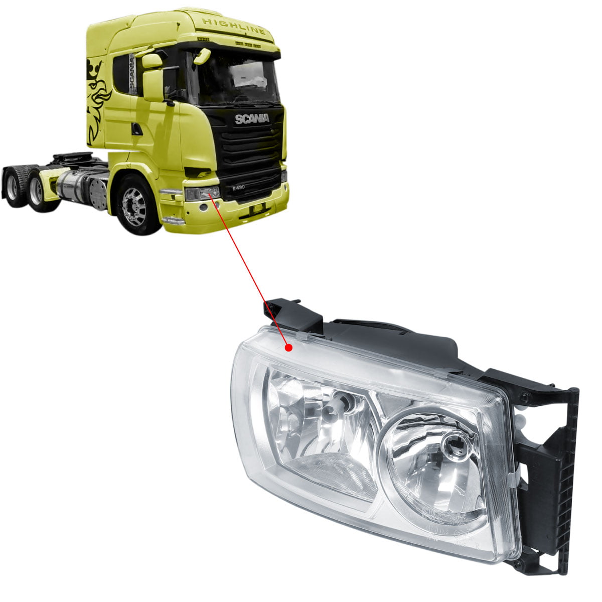 Farol Principal Scania Serie 5 L D 1760597 é na Trucão Auto Peças