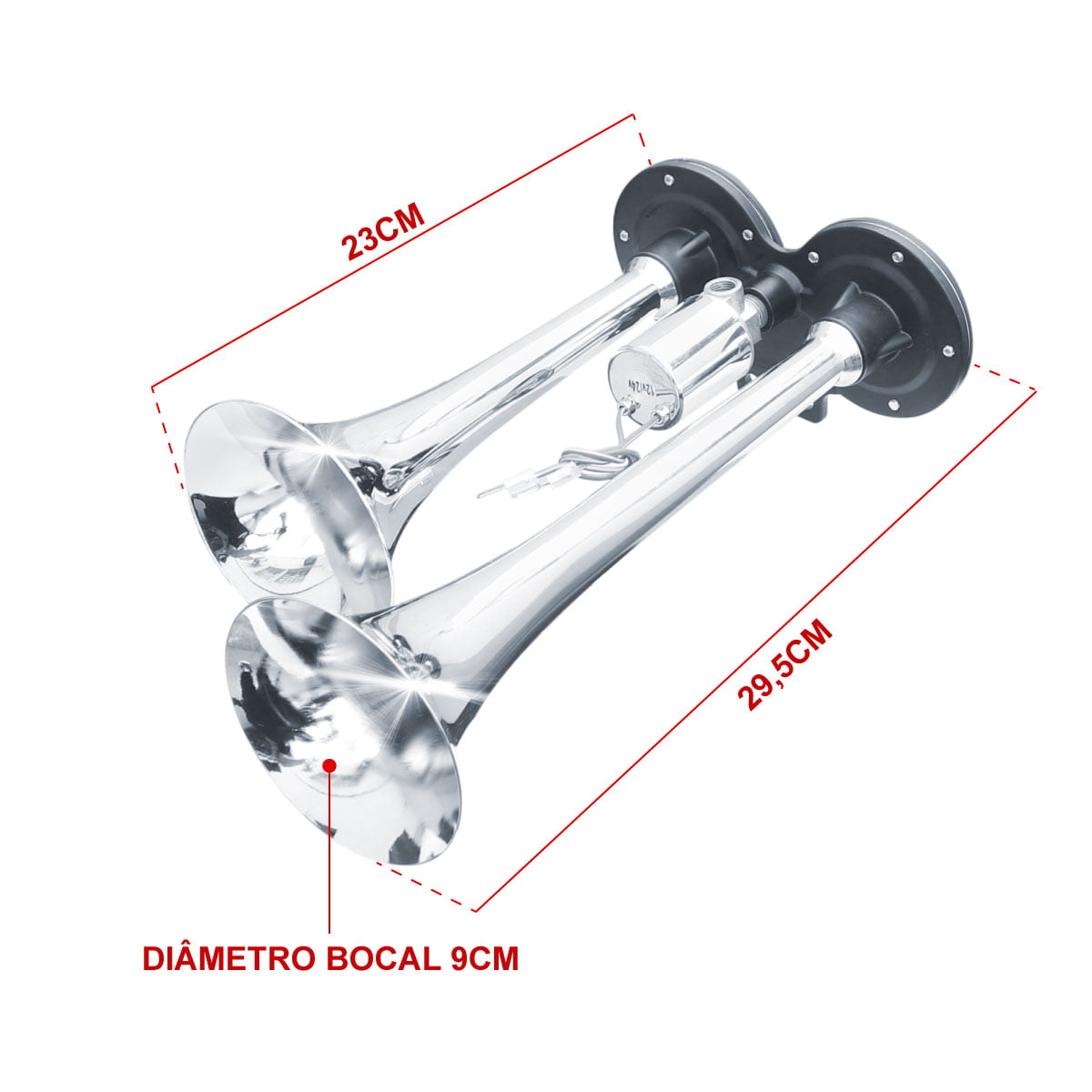 Buzina De Ar 150DB - Cromada, Com Luz, Para Veículos 12V