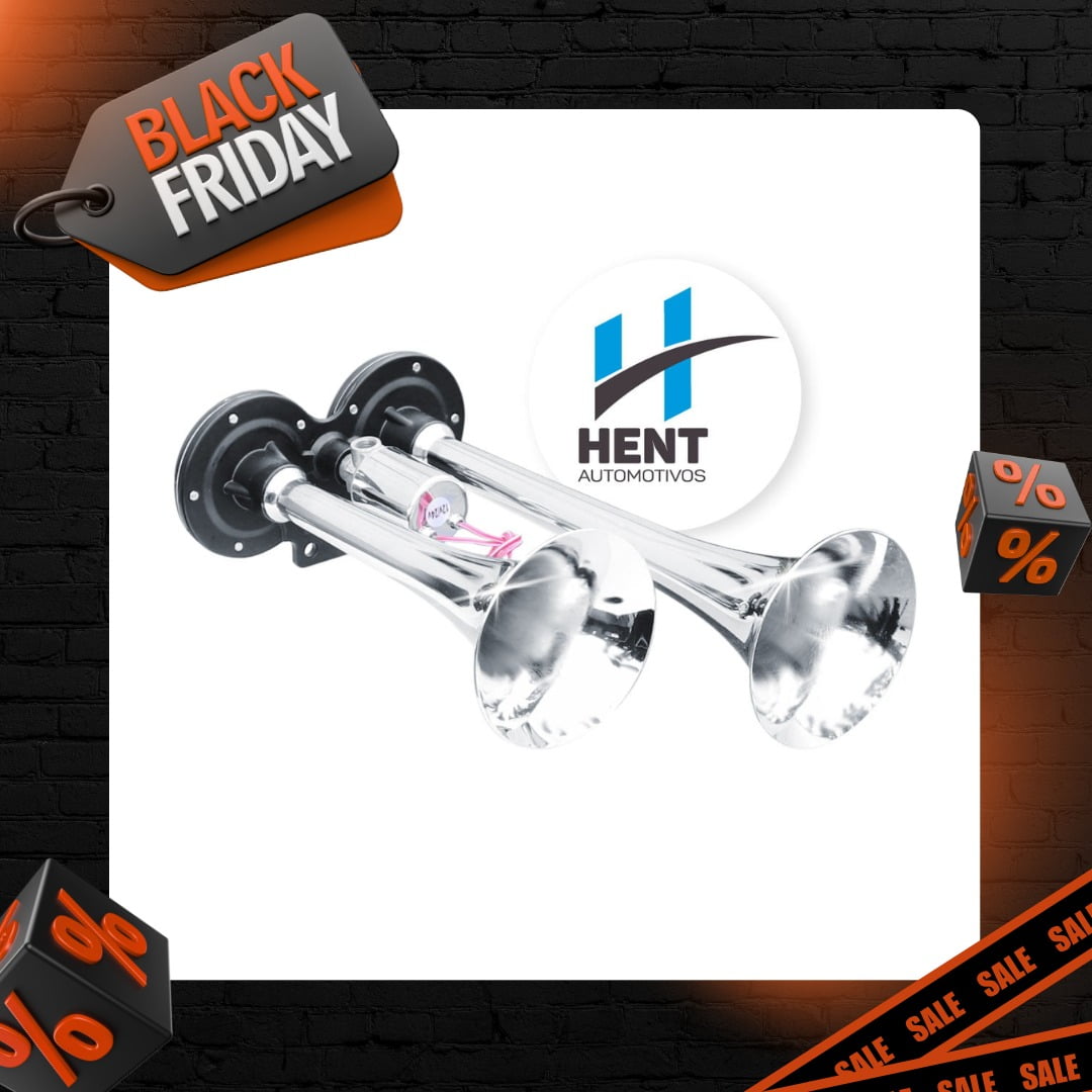 BUZINA ELÉTROPNEUMÁTICA 2 CORNETAS CROMADA CAMINHÃO 12/24V