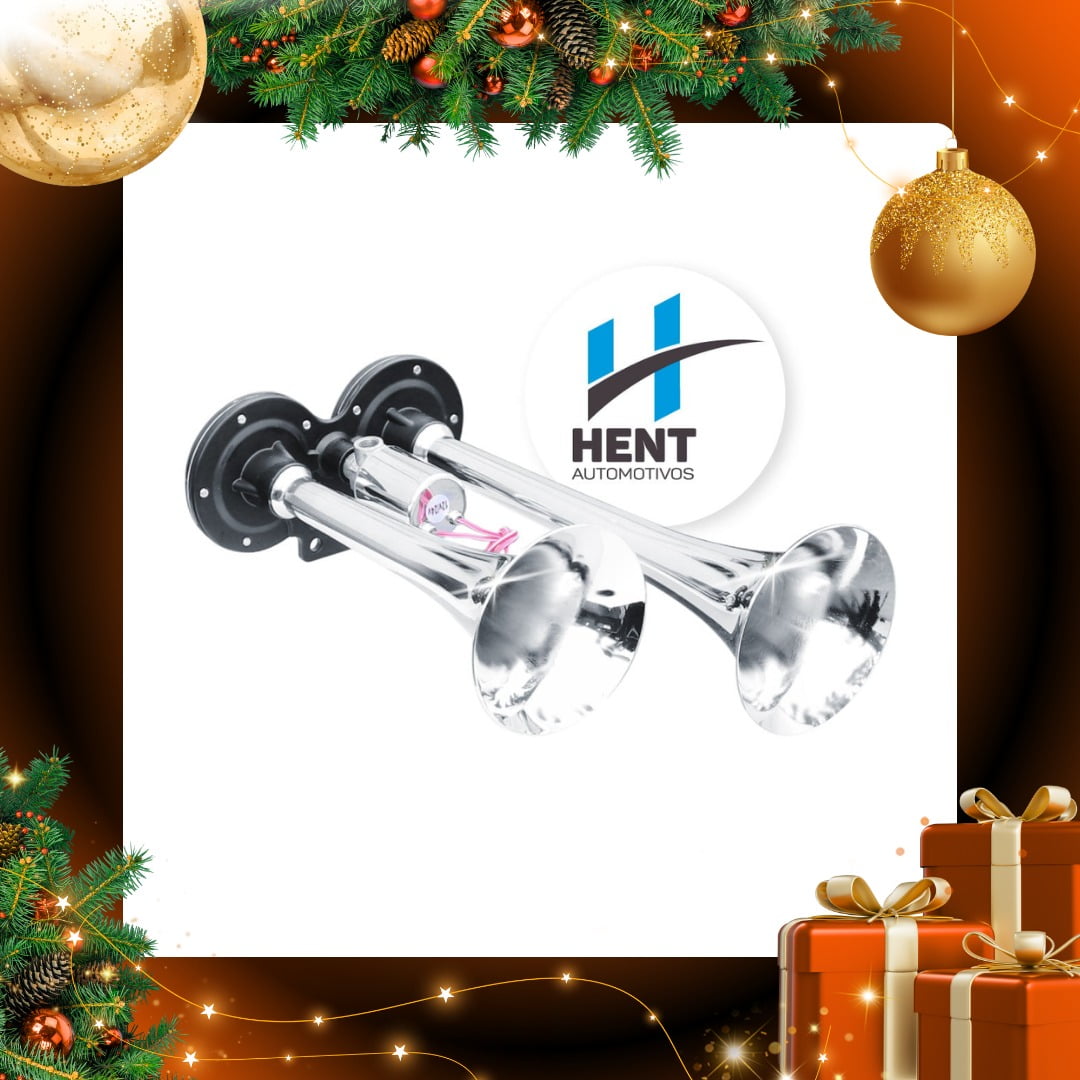 BUZINA ELÉTROPNEUMÁTICA 2 CORNETAS CROMADA CAMINHÃO 12/24V