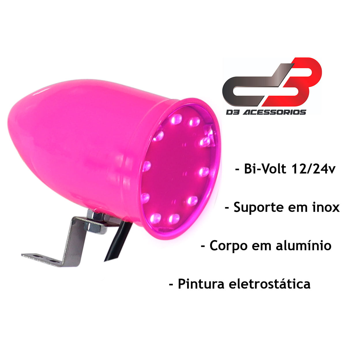 2 CORUJINHA 60MM 10 LEDS ROSA - COPO ROSA é na Trucão Auto Peças