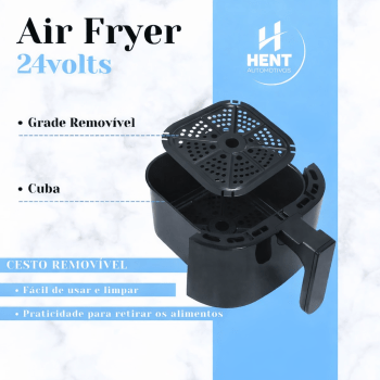 Fritadeira Elétrica Air Fryer Portátil Automotiva 24v Hent Preto