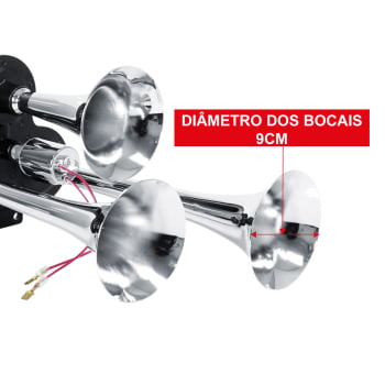 Buzina Eletropneumática 3 Cornetas Cromada – Bivolt 12/24V
