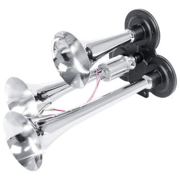 Buzina Eletropneumática 3 Cornetas Cromada – Bivolt 12/24V