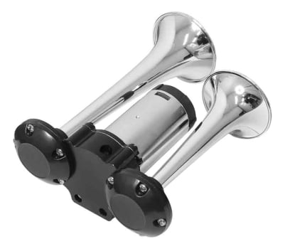 Buzina Dupla Cromada com Compressor 12V – Carro, Barco, Moto