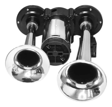 Buzina Dupla Cromada com Compressor 12V – Carro, Barco, Moto