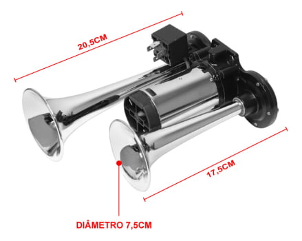 Buzina Dupla Cromada com Compressor 12V – Carro, Barco, Moto