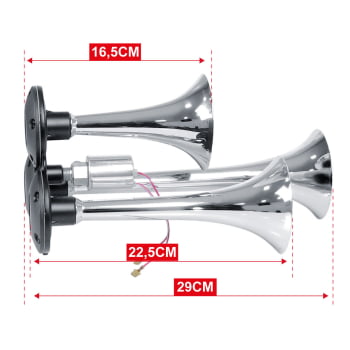 Buzina Eletropneumática 3 Cornetas Cromada – Bivolt 12/24V