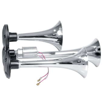 Buzina Eletropneumática 3 Cornetas Cromada – Bivolt 12/24V