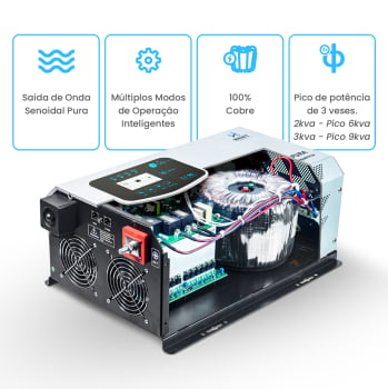 Inversor Onda Senoidal Hibrido Barco residencial motorhome 12v 3kva