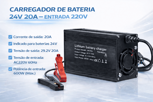 Kit Bateria Lítio 24v 100ah E Carregador 24v 20a 220v Barco,pesca,motorhome,residencialnobreak 