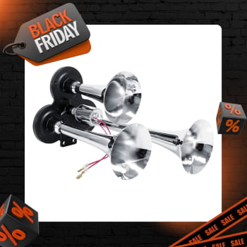 BUZINA ELETROPNEUMATICA 3 CORNETAS CROMADA 12/24V BUZINA ELETROPNEUMATICA 3 CORNETAS CROMADA 12/24V