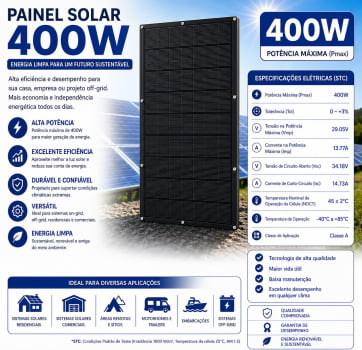 PAINEL SOLAR FLEXIVEL 400W 1895 X 1076 MM MOTORHOME,CASA