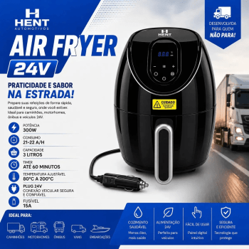 Fritadeira Elétrica Air Fryer Portátil Automotiva 24v Hent Preto